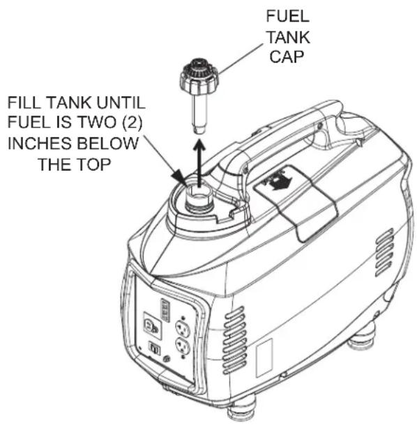 FUEL TANK CAP FILL TANK UNTIL FUEL IS TWO (2) INCHES BELOW THE TOP