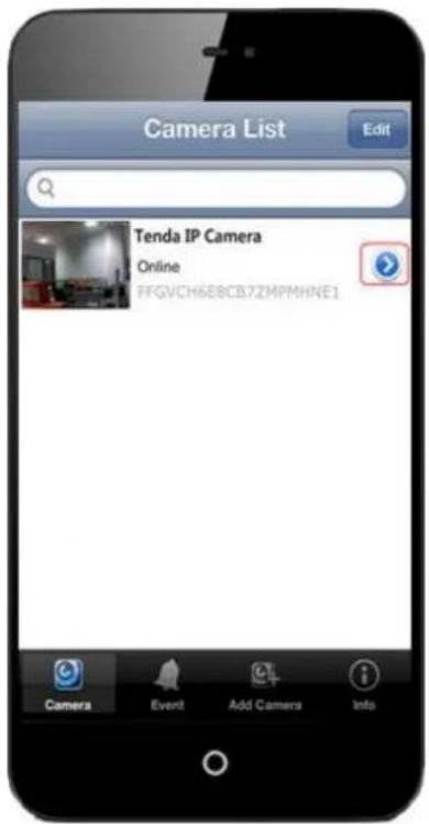 Camera List Edit Tenda IP Camera Online FFGVCH6E8CB7ZMPMHNE1 Camera Event Add Camera Info