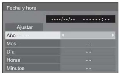 Fecha y hora Ajustar Año ---- Mes Día Horas Minutos