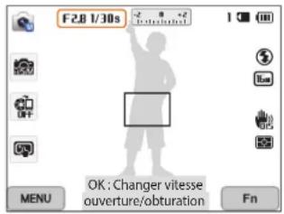 F2.8 1/30s OK: Changer vitesse ouverture/obturation MENU Fn