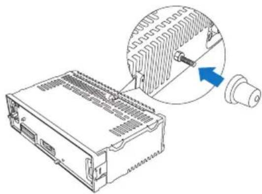 Technical line drawing of an electronic device with a magnified inset showing internal structure (no text or symbols)