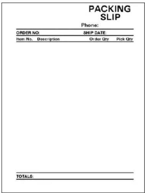 PACKING SLIP Phone: ORDER NO: SHIP DATE: Item No. Description Order Qty Pick Qty TOTALS: