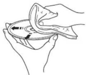 Line drawing of hands holding a circular object with a cloth, no text or symbols present
