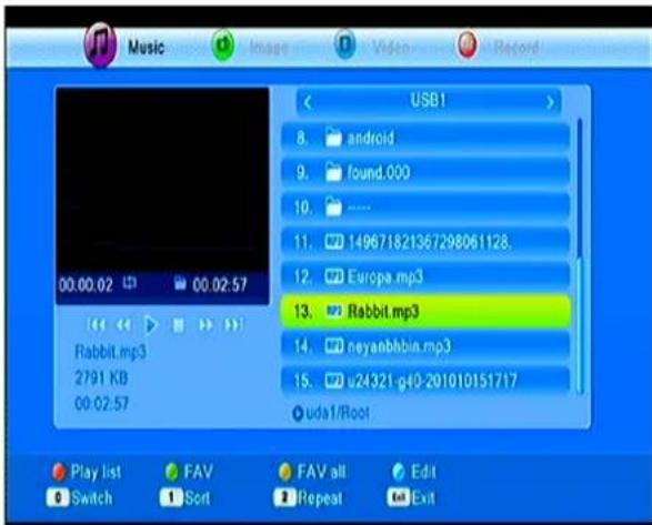 Music Image Video Record USB1 8. android 9. found.000 10. ---- 11. 149671821367298061128. 12. Europa.mp3 13. Rabbit.mp3 14. neyaabbbin.mp3 15. u24321.g40-201010151717 uda1/Root Play list FAV FAV all Edit Switch Sort Repeat Exit