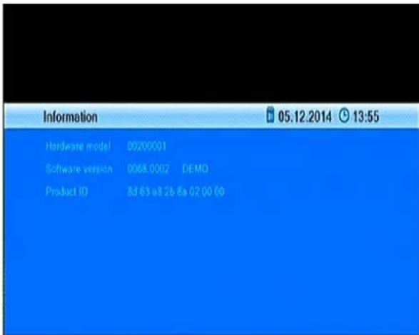 Information 05.12.2014 13:55 Hardware model 00200001 Software version 0068.0002 DEMO Product ID 8d 63 a8 2b 8a 02 00 00