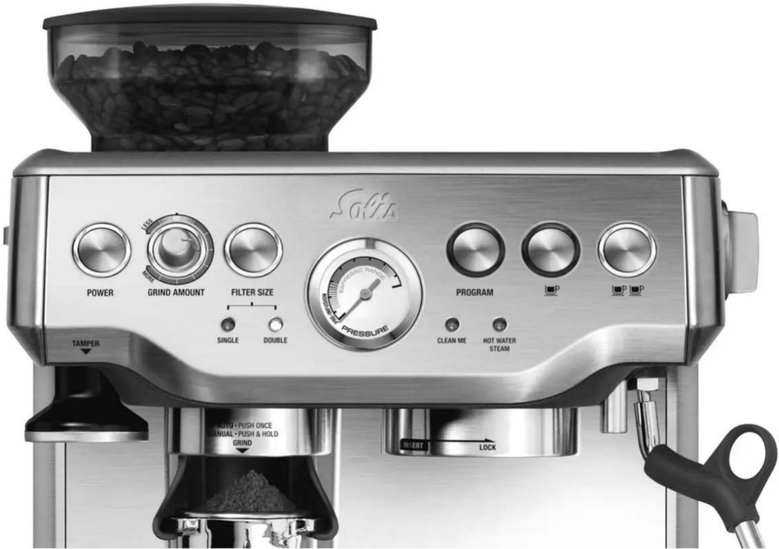 Saffa POWER GRIND AMOUNT FILTER SIZE TAMPER SINGLE DOUBLE PRESSURE PROGRAM CLEAN ME HOT WATER STEAM AUTO - PUSH ONCE MANUAL - PUSH & HOLD GRIND INSTERT LOCK