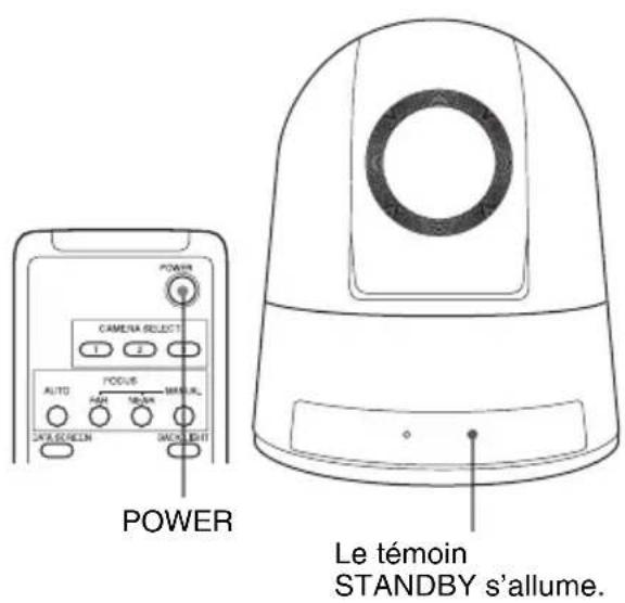 POWER CAMERA SELECT 1 2 AUTO POCUS MANUAL DATA SCREEN BACKLET Le témoin STANDBY s'allume.