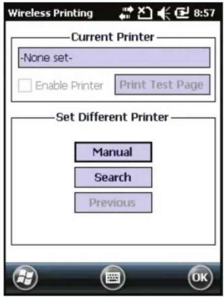 Wireless Printing 8:57 Current Printer -None set- Enable Printer Print Test Page Set Different Printer Manual Search Previous