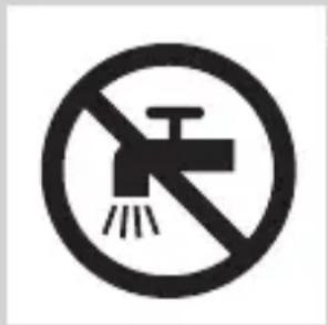 Prohibition sign with pictogram of a faucet and diagonal line, indicating no fire or water discharge