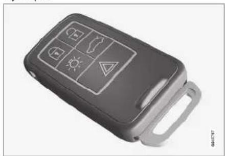Black rectangular remote control key with function buttons and a handle (no text or symbols visible)