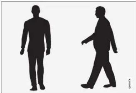Silhouettes of two human figures in walking and walking motion (no text or symbols)