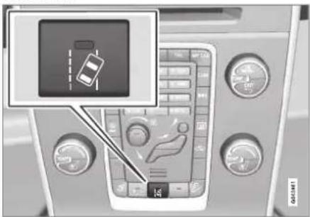 Car infotainment panel with car icon and control buttons, showing vehicle status indicators