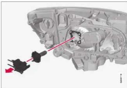 Mechanical assembly diagram showing a component with red arrows indicating motion or force direction (no text or labels)