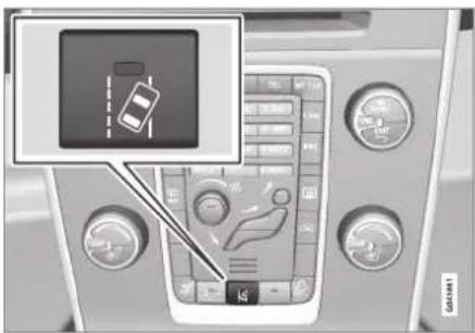 Car infotainment panel with car icon and control buttons, showing vehicle status indicator