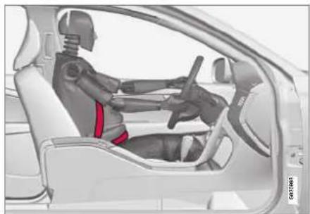 Interior view of a car showing a humanoid robot seated in the driver's seat, with steering wheel and dashboard visible (no text or symbols)
