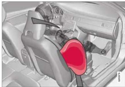 Interior view of a car showing the hood and seat area with a highlighted red area (no text or symbols visible)