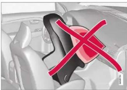 Interior view of a car seatbelt with a red X mark symbol (no text or labels)