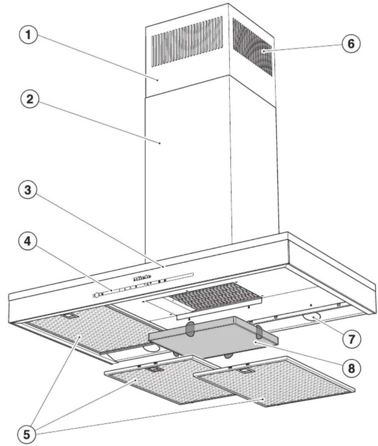 Technical diagram of a multi-level air duct system with numbered components for identification