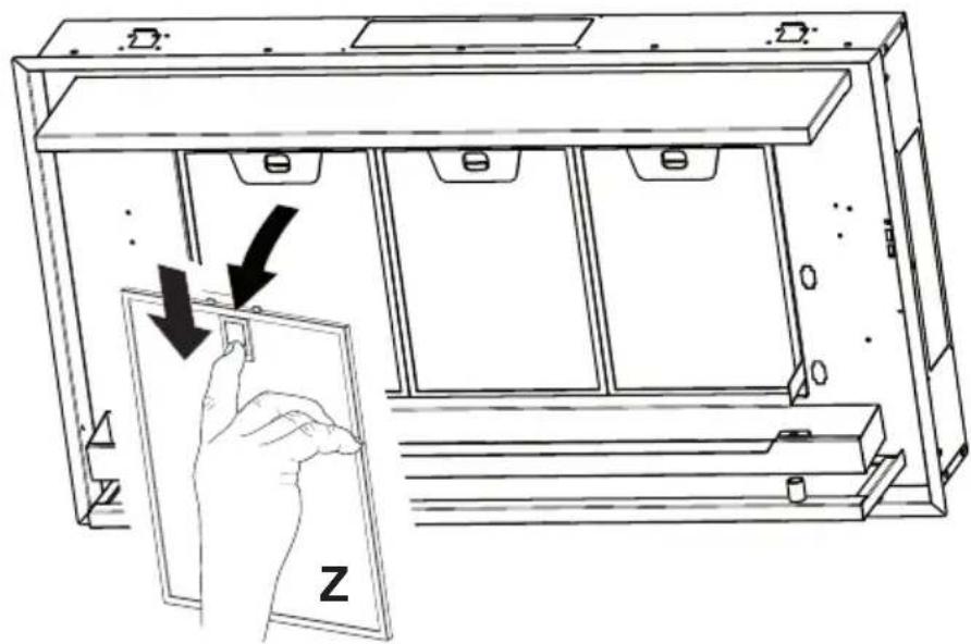 Technical diagram showing a device with a hand interacting with a screen, labeled 'Z', and directional arrows indicating movement or force.