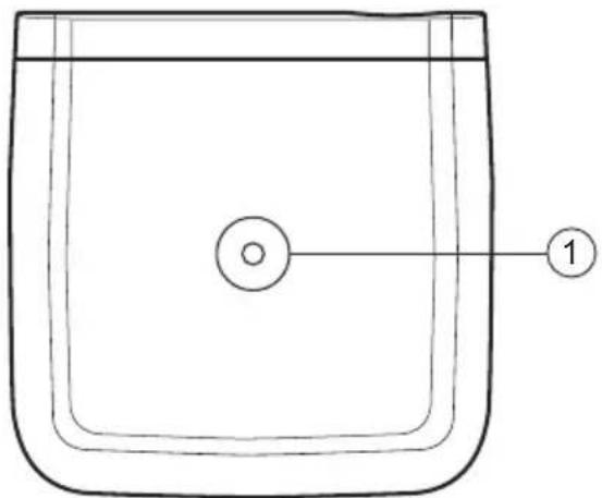 Simple line drawing of a container with a circular mark and numbered label (no text or symbols beyond labels)