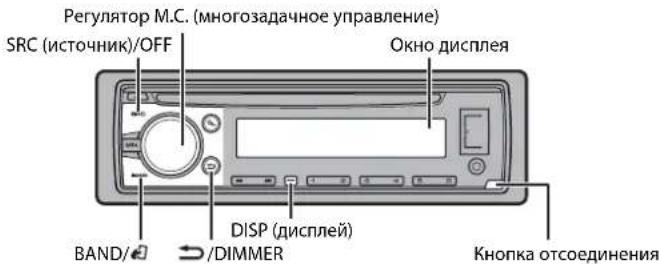 Регулятор М.С. (многозадачное управление) SRC (источник)/OFF Окно дисплея BAND/ → /DIMMER DISP (дисплей) Кнопка отсоединения