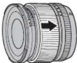 Technical line drawing of a cylindrical mechanical component with a black arrow indicating direction (no text or symbols)