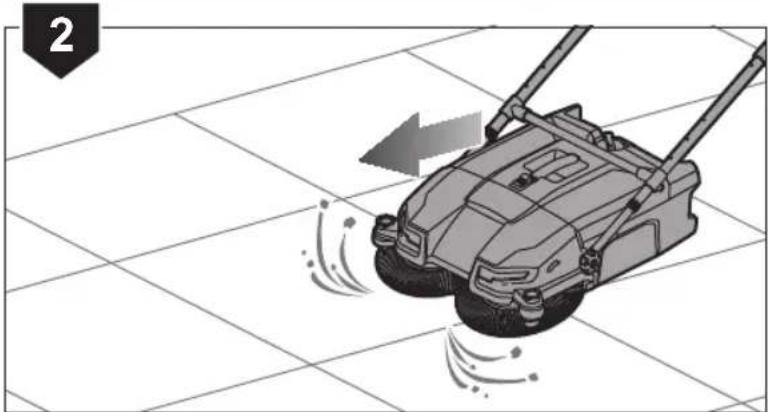 Illustration of a cleaning or cleaning machine on tiled floor, showing motion blur and spray (no text or symbols)