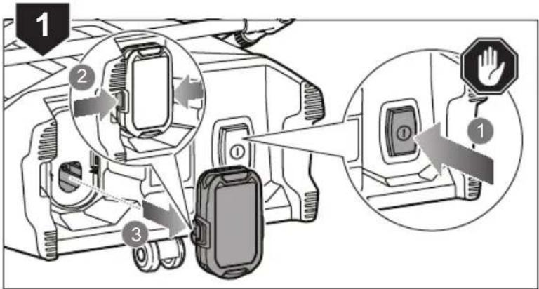 Diagram showing car seatbelt components with numbered labels and a hand stop symbol indicating safety.