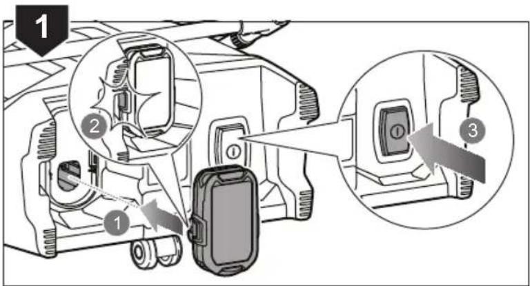 Diagram showing three labeled parts of a vehicle's internal components, including a lock and battery pack assembly.