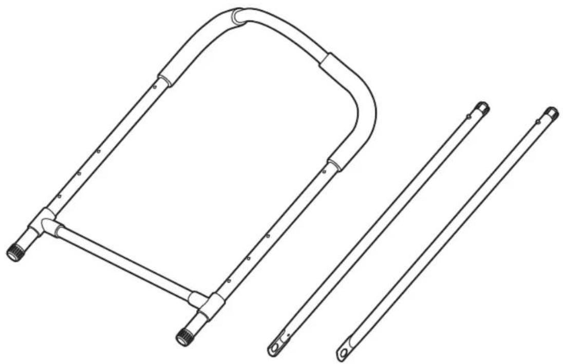 Technical line drawing of a mechanical clamp or bracket assembly with multiple parallel rods (no text or symbols)