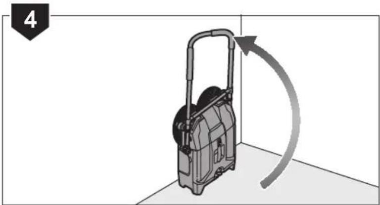 3D diagram of a mechanical device with a curved arrow indicating rotational motion (no text or symbols)