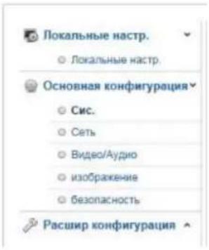 Локальные настр. Локальные настр. Основная конфигурация Сис. Сеть Видео/Аудио изображение безопасность Расшир конфигурация