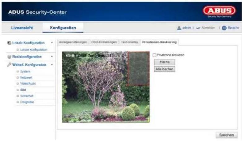 ABUS Security-Center Liveansicht Konfiguration admin | Abmukan | Sprache Lokale Konfiguration D Lokale Konfiguration Basilskonfiguration Welterf. Konfiguration System Netzwerk VideoAudio Bild Sicherheit Ensignisse Allgemeinstellungen CSD-Einstellungen Text-Overlay Privatzenen-Maskierung 05-18 2018 E…