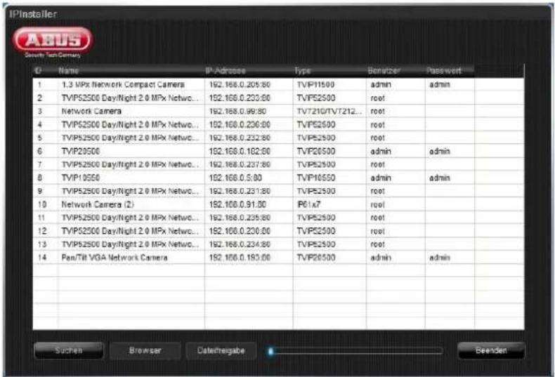 IPInstaller Sewnt Tech Germany Name IP-Adresse Type Benutzer Password 1 1.3 MPx Network Compact Camera 192.168.0.205:80 TVP11500 admin admin 2 TVPS2500 Day/Night 2.0 MPx Netwo... 192.168.0.233:80 TVPE2500 root 3 Network Camera 192.168.0.99:80 TV7210/TV7212... root 4 TVPS2500 Day/Night 2.0 MPx Netwo.…