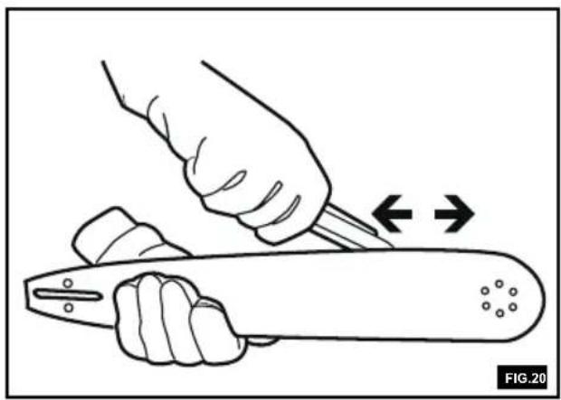 Illustration of a hand using a tool to cut a tool, showing motion direction (no text or symbols)