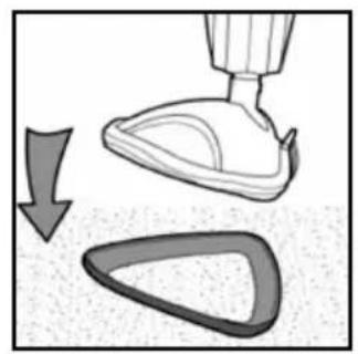 Diagram showing a hairpin pressing down on a curved object with a downward arrow indicating compression (no text or symbols)