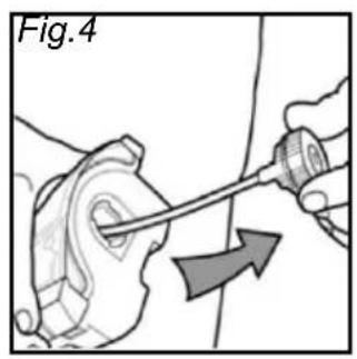 Diagram showing a hand holding a tool interacting with a mechanical component, with an arrow indicating direction (no text or symbols present)