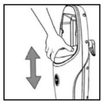 Diagram of a hand adjusting a door handle with an upward arrow indicating motion (no text or symbols)