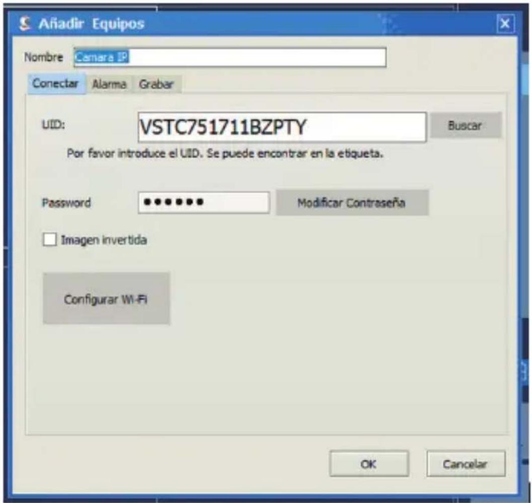 Anadir Equipos Nombre Camara IP Conectar Alarma Grabar UID: VSTC751711BZPTY Buscar Por favor introduce el UID. Se puede encontrar en la etiqueta. Password ••••••••••••••••••••••••••••••••••••••••••••••••••••••••••••••••••••••••••••••••••••• Imagen invertida Configurar Wi-Fi OK Cancelar