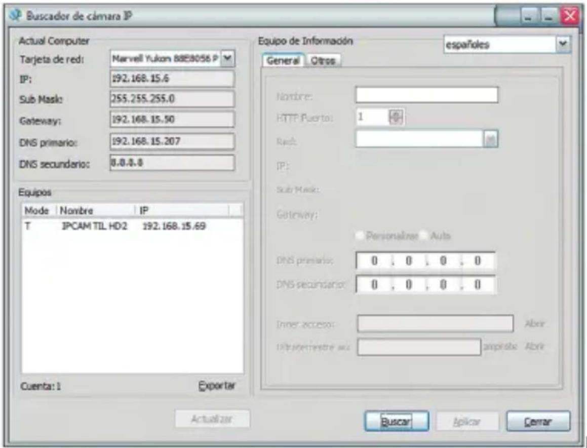 Buscador de cámara IP Actual Computer Tarjeta de red: Marvell Yukon 88E8056 P IP: 192.168.15.6 Sub Mask: 255.255.255.0 Gateway: 192.168.15.50 DNS primario: 192.168.15.207 DNS secundario: 0.0.0.0 Equipo de Información españoles General Otros Nombre: HTTP Puerto: 1 Rect: IP: Sub Mask: Gateway: Personalizer Auto DNS primario: 0, 0, 0, 0 DNS secundario: 0, 0, 0, 0 Inner access: Abbr: USB/interrestre acc: propisible Abbr: Cuenta: 1 Exporter Actualizar Buscar Aplicar Cemar
