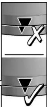 Diagram showing two labeled shapes with checkmarks and a cross, likely indicating selection or confirmation steps.
