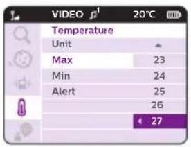 VIDEO 20°C Temperature Unit Max 23 Min 24 Alert 25 26 27