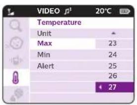 VIDEO 20°C Temperature Unit Max 23 Min 24 Alert 25 26 27