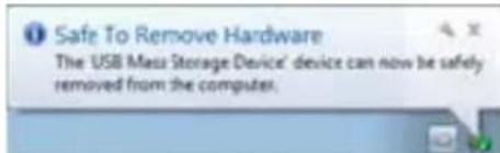 Safe To Remove Hardware. The USB Mass Storage Device can now be safely removed from the computer.