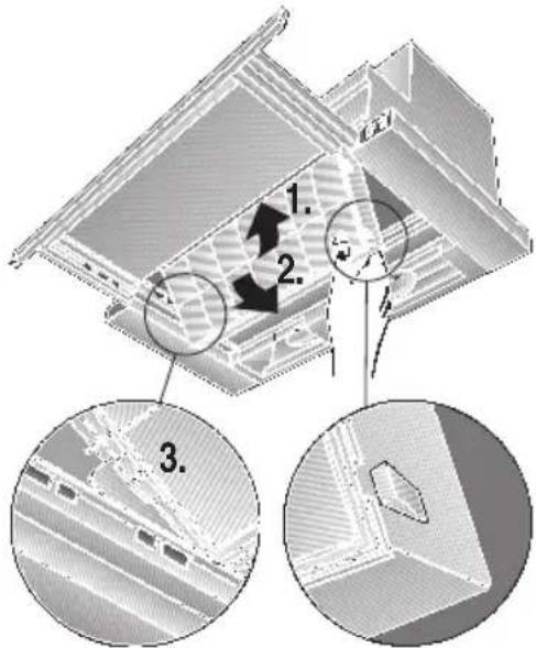 Technical diagram showing structural components with numbered annotations and magnified views of a roof structure