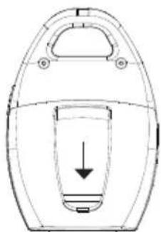 Technical line drawing of a mechanical component with a downward arrow indicating force or direction (no text or symbols)