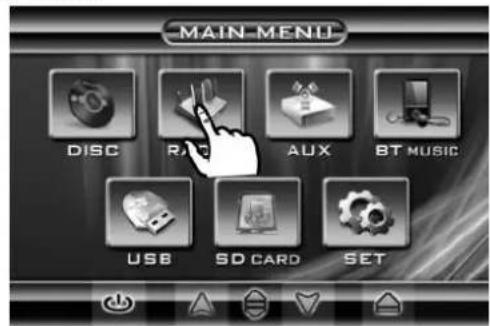 MAIN MENU DISC RAC AUX BT MUSIC USB SD CARD SET