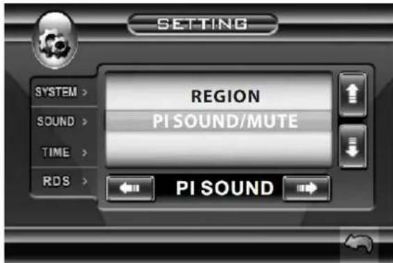 SETTING SYSTEM > REGION PI SOUND/MUTE SOUND > TIME > RDS > PI SOUND