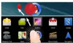 Screenshot of a macOS desktop with app icons and a finger pointing to the button