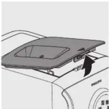 Diagram of a refrigerator interior showing the lid and fan (no text or symbols)